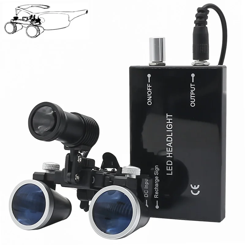 3.5X Dental Binocular Loupes 320-420mm Working Distance Glasses Magnifier 3W LED Headlamp Head Examination Light