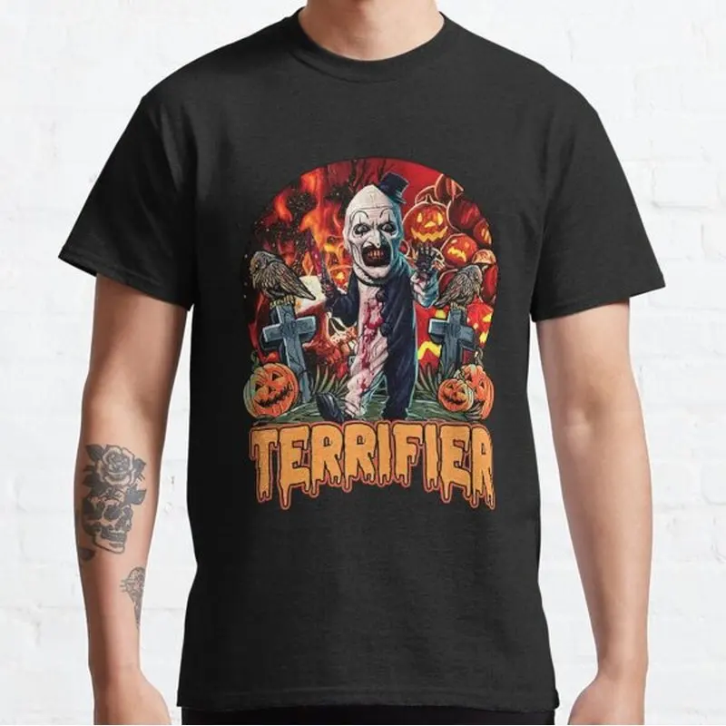 Retro Horror Movie Terrifier Art The Clown Killer Scary Halloween Gift T Shirt Short Sleeve Graphic clothes All size tops S-6XL