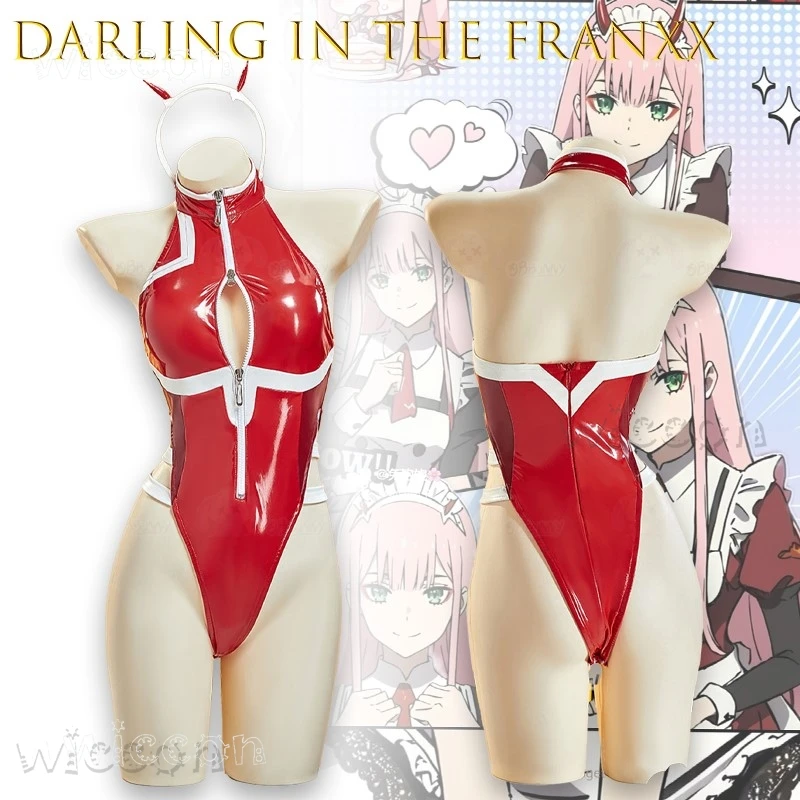 

Disfraz Хэллоуин ADarling In The Franxx Zero Two красное кожаное боди косплей костюм Mujer niña