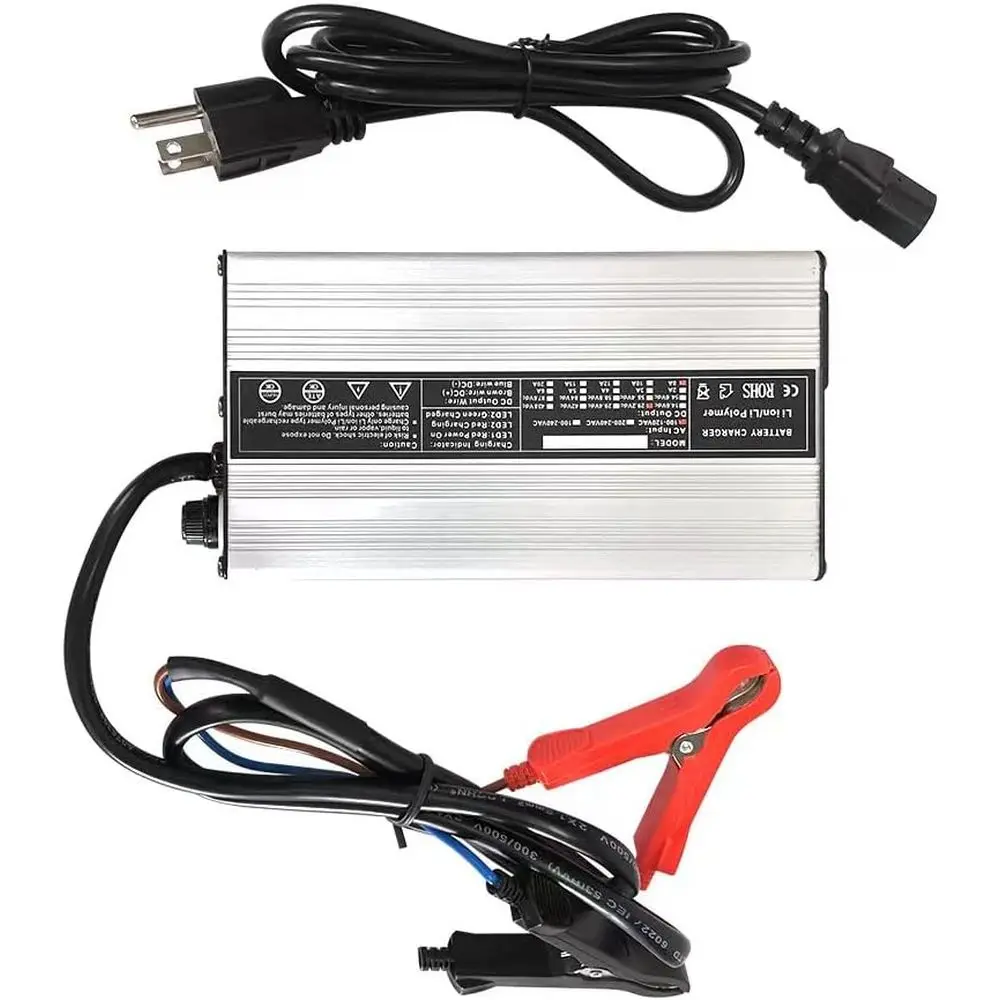 

48V / 58.4V 8A Lithium Battery Charger 110V 120V 500W with Cooling Fan and Alligator Clip Output Lifepo4 Charger Multiple Protec