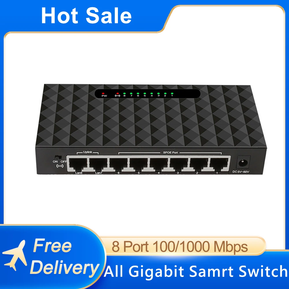 IENRONLINK 8 Port All Gigabit Switch Ethernet Smart Switcher High Performance 1000Mbps Network Switch RJ45 Hub Internet Injector