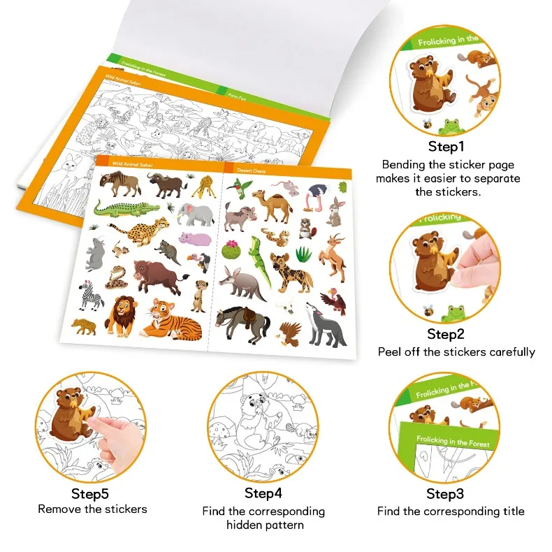 Fun Sticker Book, Search and Find Sticker Book Fun DIY Toy Book for Children Aged 3-10 Looking for Animal Parent-Child Interacti