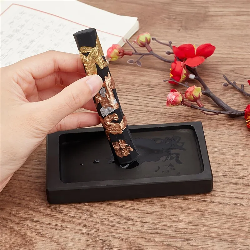 

Chinese Calligraphy Inkstone Rectangle Dragon Phoenix Pattern Inker Sets Traditional Chinese Ink Stones +Ink Stick 1Set