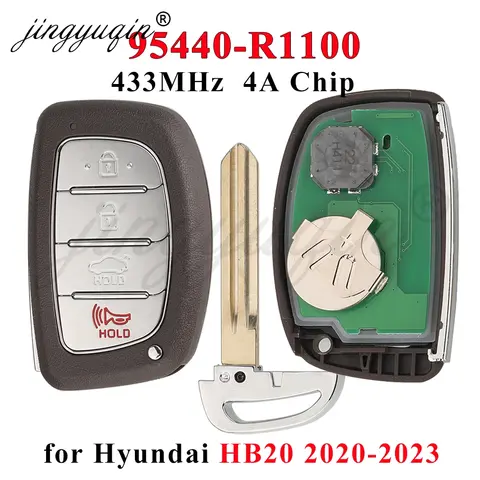 Jingyuqin 95440-R1100 433MHz 4A 키리스, 현대 HB20 2020 2021 2022 2023, 스마트 리모컨 자동차 키 교체 포브 4BTN