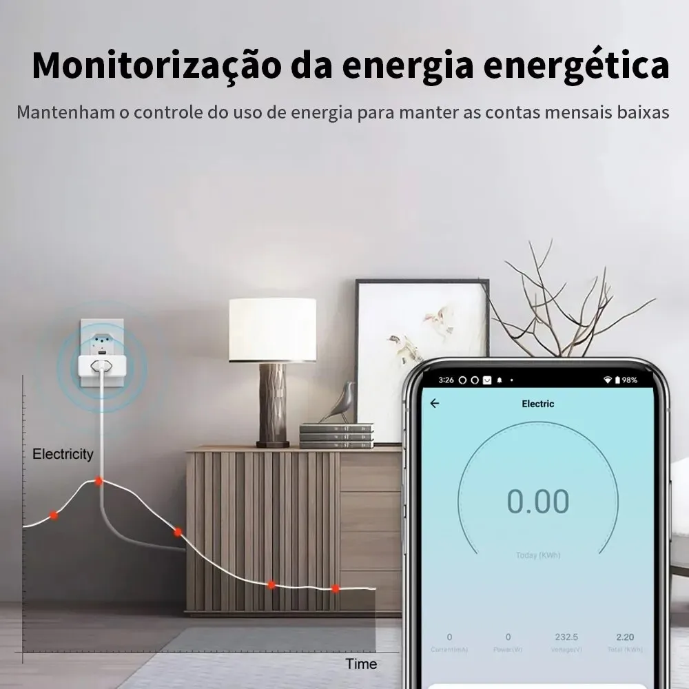 Tuya-Plugue Inteligente EWeLink com Monitor de Energia, 16A, WiFi Padrão Brasil, Aplicativo Smart Life, Soquete Inteligente, Trabalho de Voz, Google Home, Alexa