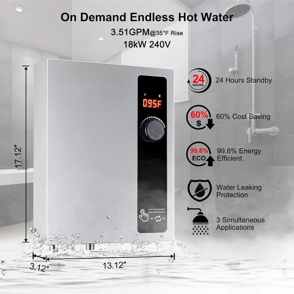 Tankless Water Heater Electric,  On  Instant Endless Hot Water Heater,  Easy Installation, for Residential Whole House Shower,