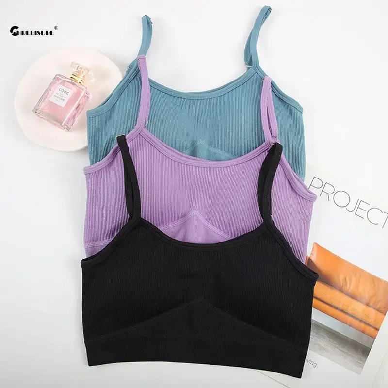 CHRLEISURE Seamless Sports Bra Women Slim Crop Top Shockproof Gym Fitness Vest with Chest Pad Activewear