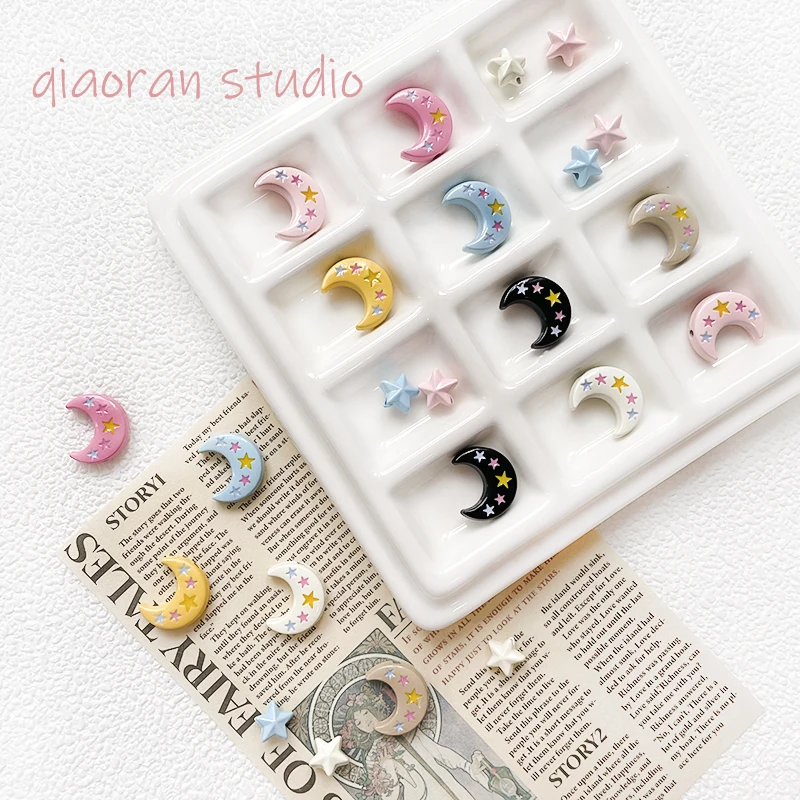 10pcs Color Alloy Moon Stars Lovely Everything Loose Bead Diy Mobile Phone Chain Hand Beaded Decorative Accessories