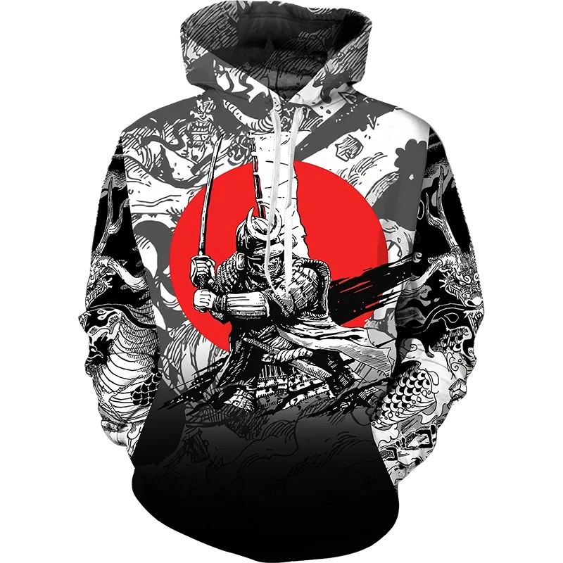 Samurai 3d Graphic Men's Hooded Sweatshirts Vintage Fashion Male Clothes Cool Printing Hoodies New Streetwear Casual Hoody