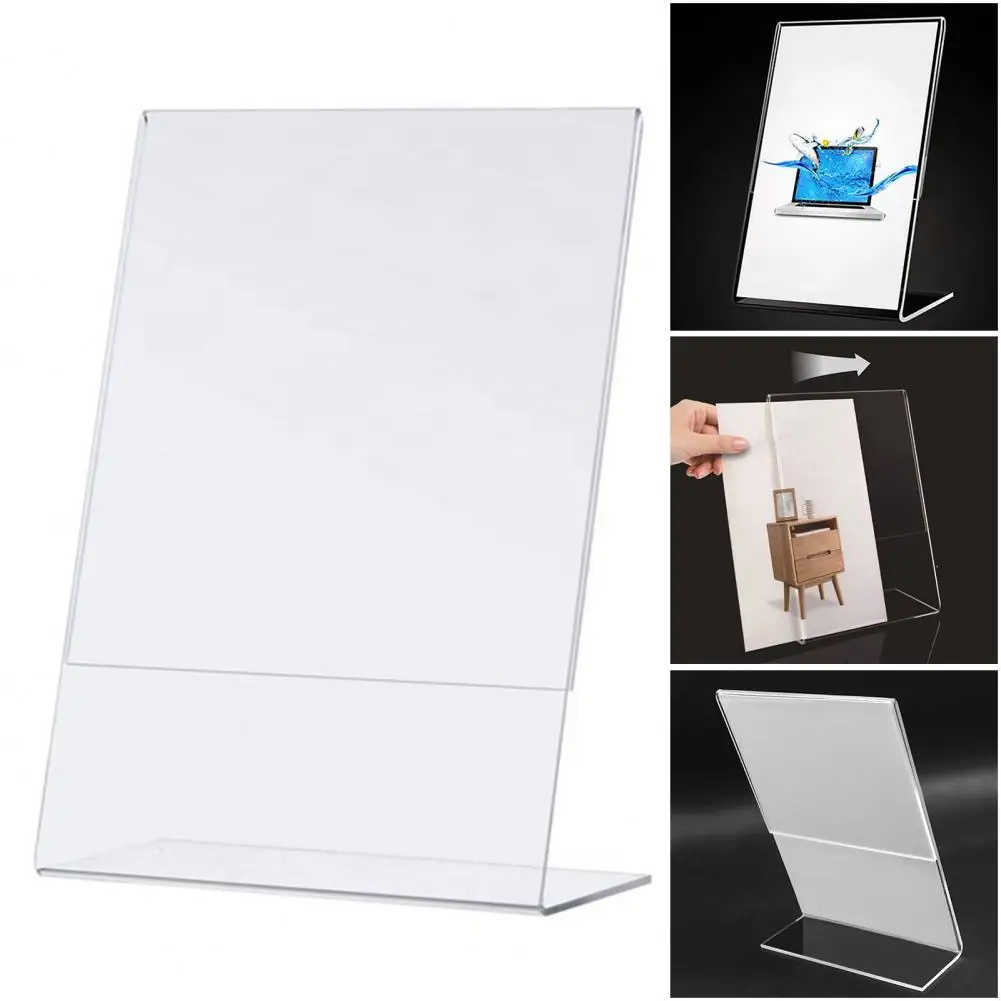 3 Pcs Acrylic Sign Holder Clear Durable Water-Resistant Slanted Table Display Stand L-shaped A4 display For Office Restaurant