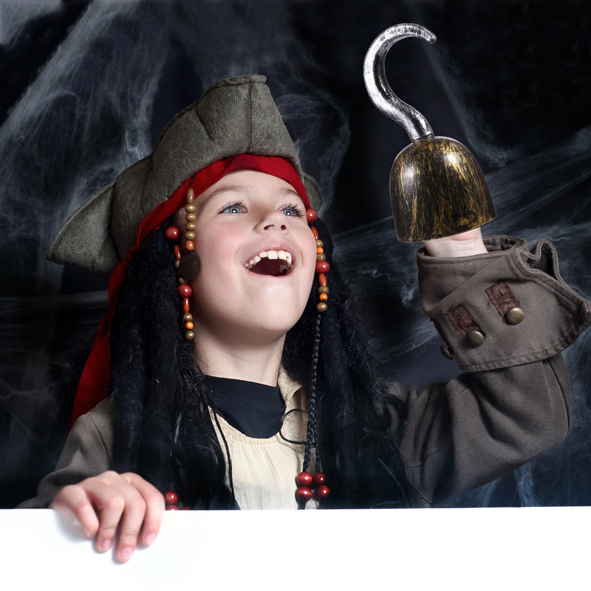 3 قطع محاكاة دعامة القراصنة لتزيين الحفلات التنكرية، خطاف بلاستيكي برونزي، خطاف قرصان مزيف، إكسسوار زي خفيف الوزن