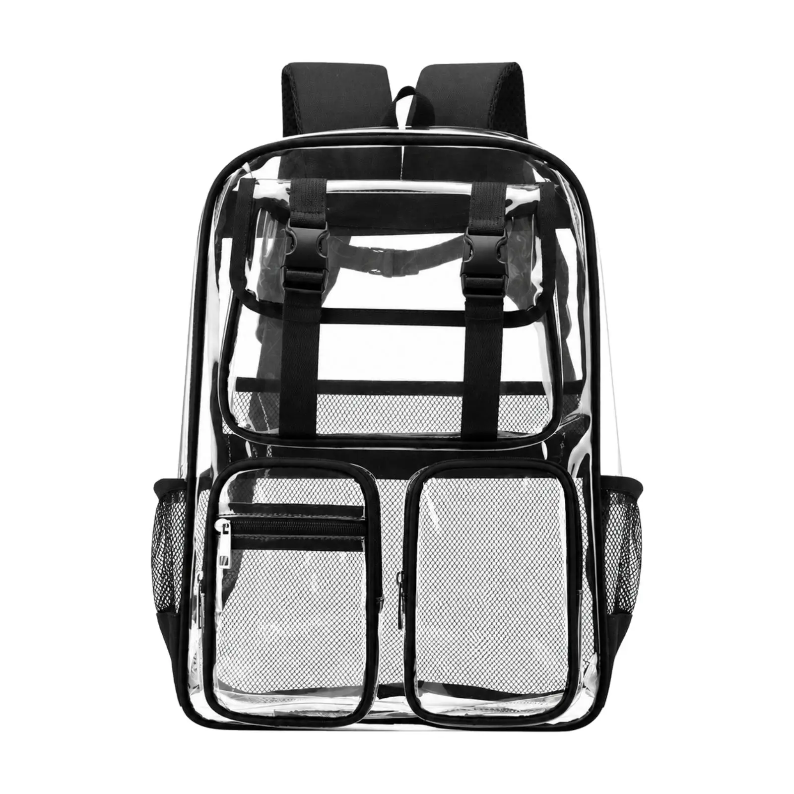 Transparent Rucksack PVC Clear Backpack with Mesh Side Pockets for Women Men Outdoor Trip