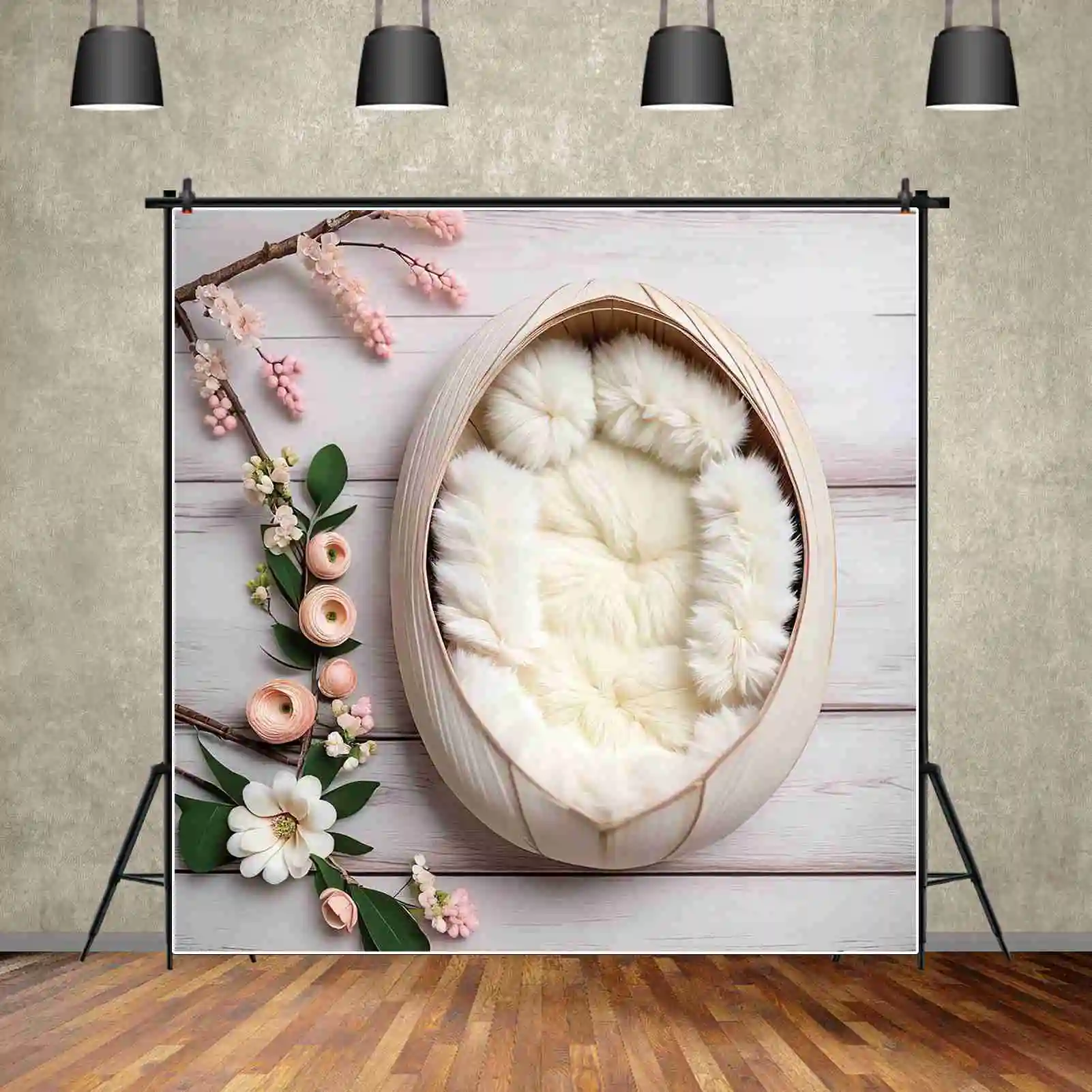 MOON.QG White Plush Wood Flower Photography Backgrounds Newborn Baby Photobooth Decoration Backdrop Photo Studio Photozone Props