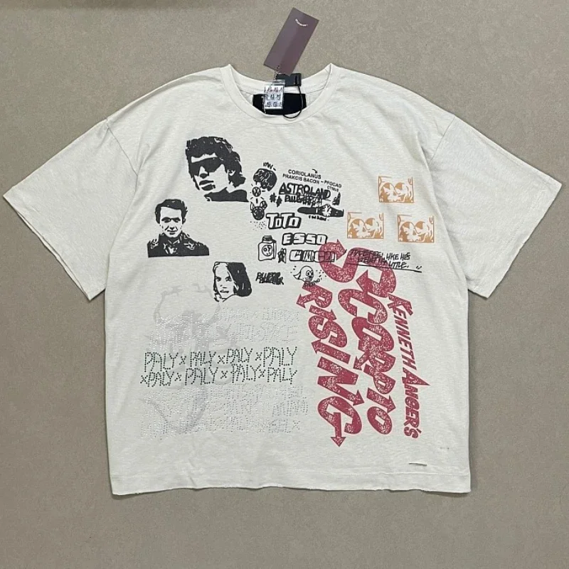 Direct spray-dyed pattern Paly Best Quality T-shirts Men Women Hip Hop O-Neck Apricot Short Sleeve Tee Cotton