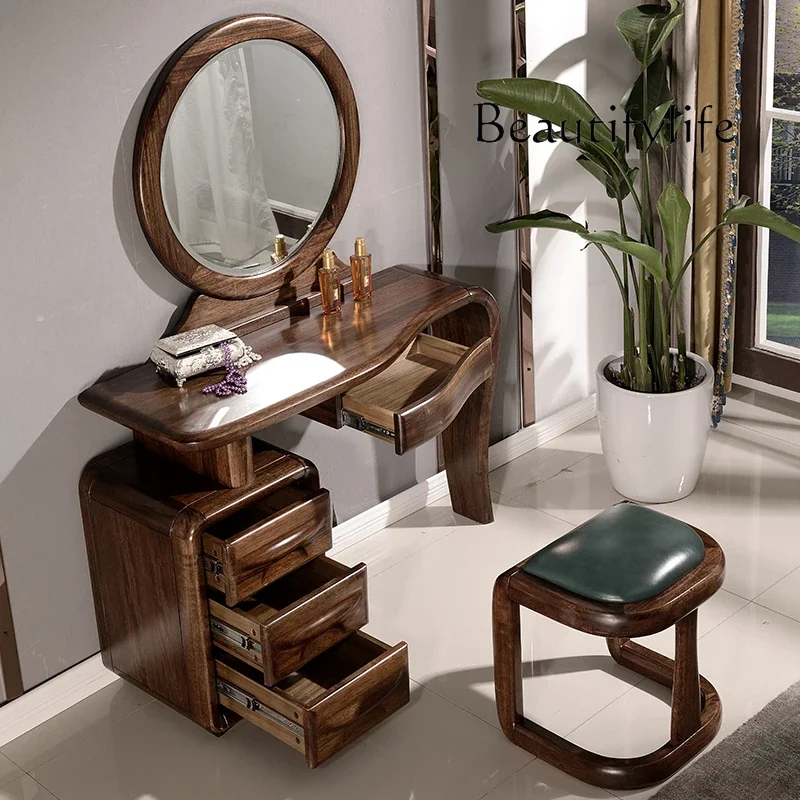 

dressing table chair combination all solid wood simple modern bedroom furniture Leaf sandalwood black walnut dresser stool