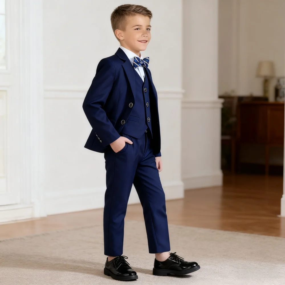 High Quality Navy Boys Suit For Wedding Teenager Kids Formal Ceremony Tuxedo Dress Children Photography Blazer Party