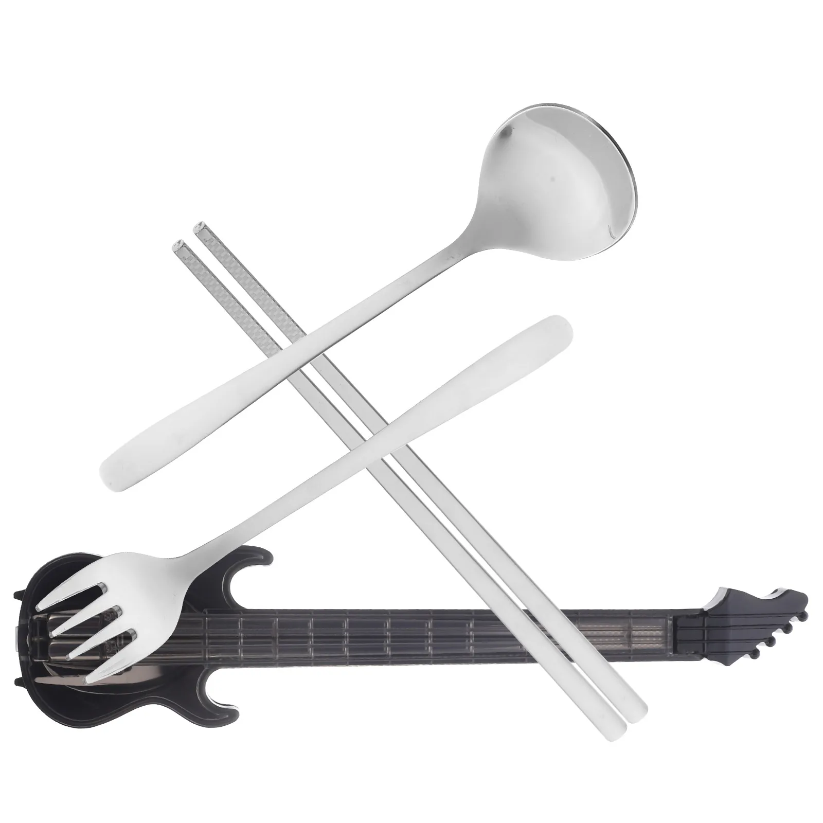 

Dinnerware Stainless Steel Cutlery Set Spoon Guitar Forks and Spoons Travel Suit