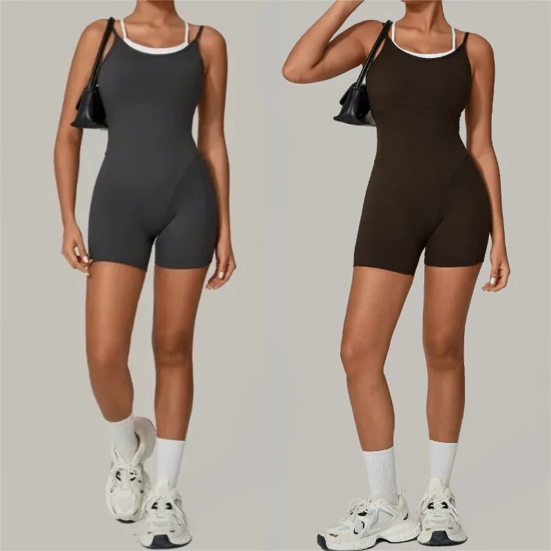 

Women's Yoga Bodysuit Jumpsuit Two-Tone Strappy Backless Seamless One-Piece for Gym Yoga Workouts