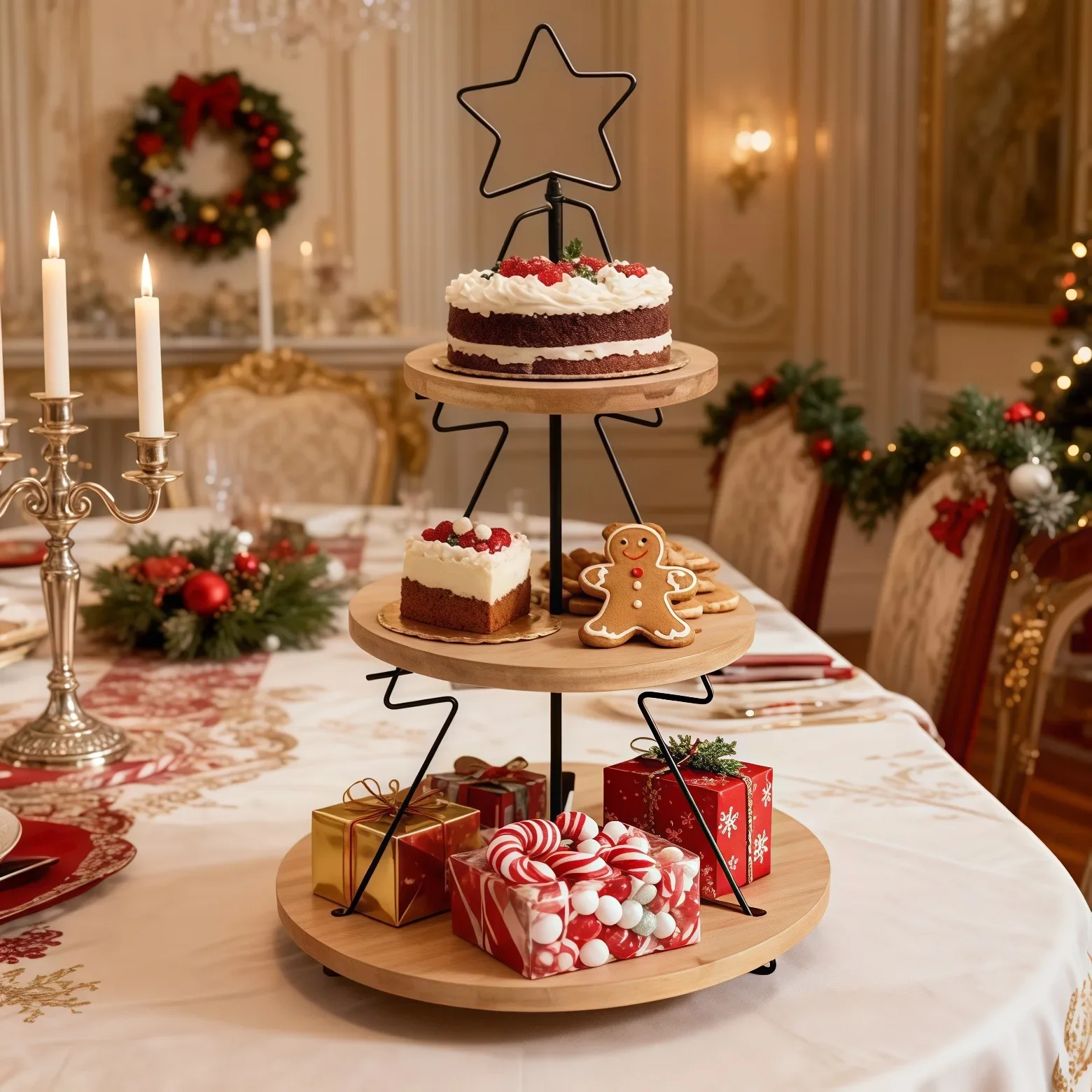 Christmas Tree Cake Stand 3 Tier Dessert Tray for Afternoon Tea Pastries and Sweets