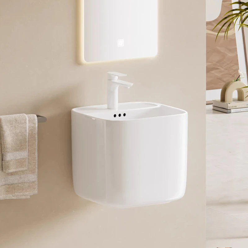 

Wall-mounted Wash Basin Integrated Wall-mounted Wash Basin Small Apartment with Thin Edge Ceramic Wash Basin
