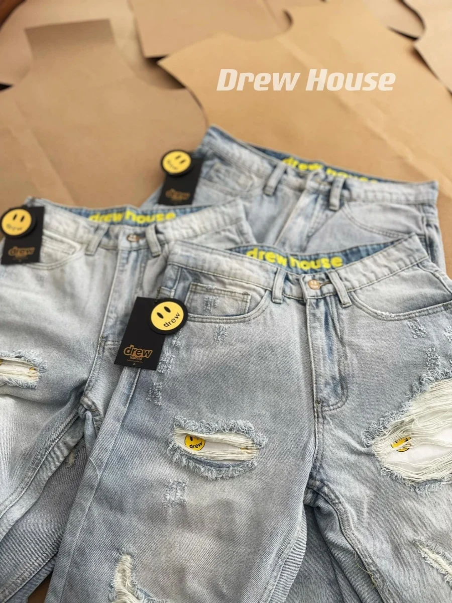 

Американские желтые грязевые джинсы, мужские модные брендовые свободные длинные брюки с улыбающимся лицом, мужские брюки, женские брюки для пар