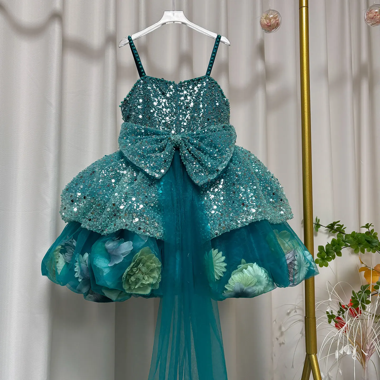 Jill Wish J030 robe de fille de fleur de luxe fleurs faites à la main longueur au genou princesse mariage 1er anniversaire fête Pageant robe de soirée