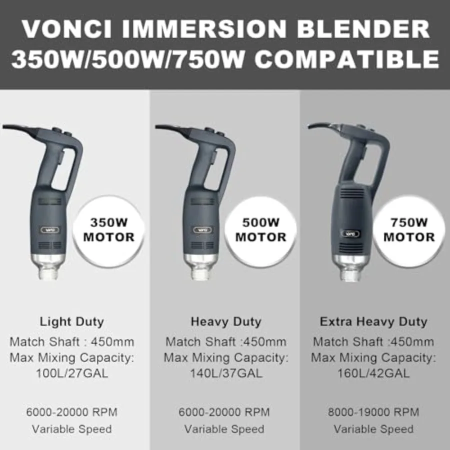 Liquidificador de imersão comercial VONCI de 18 polegadas com eixo removível 350W 500W e 750W compatível com eixo removível de aço inoxidável.