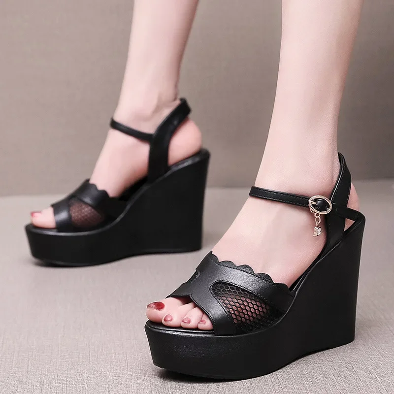 Size 33 34 35 36 37 38 39 40 41 42 43 Sexy Peep Toe Mesh Women'S Heel Summer Shoe Female Wedge Heel Dress Woman Sandals Platform