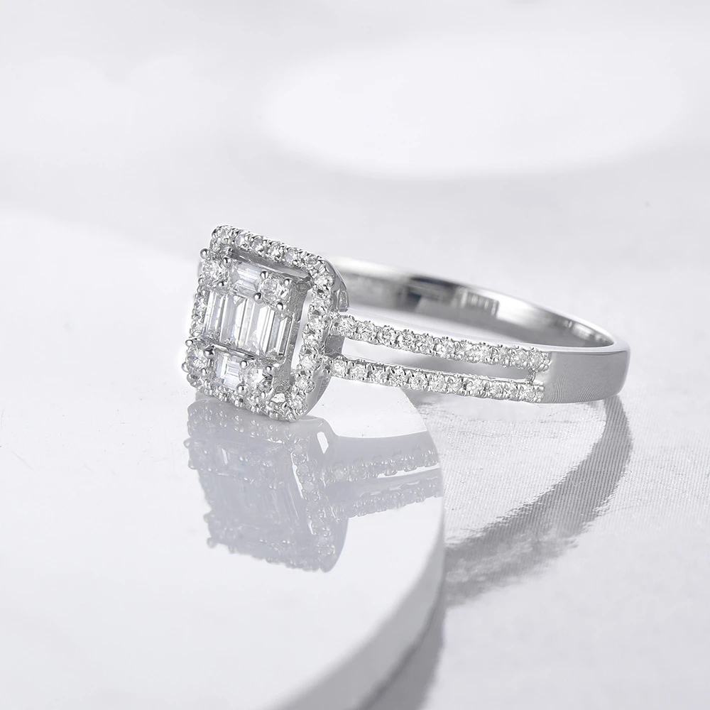 Sun Star Pure Gold Jewelry Ring Real Diamond  Baguette Cut Engagement Ring Wedding Ring for Women