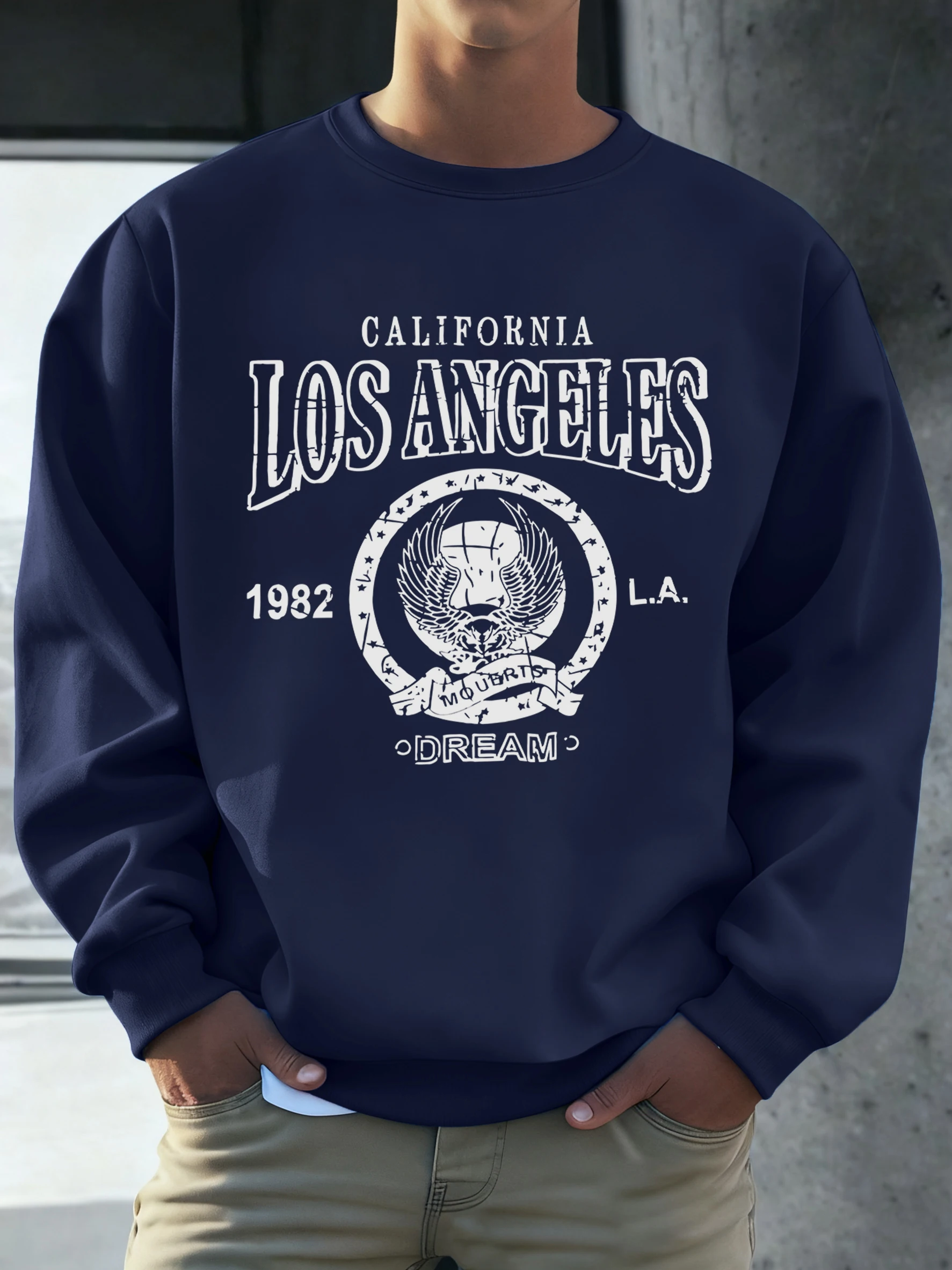 California Los Angeles 1982 Retro-Muster Herren-Sweatshirt, Fleece-Kleidung, trendiges Oberteil, All-Match-Pullover mit lockeren langen Ärmeln, Basics-Pullover