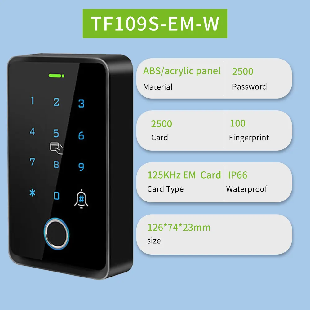 Access Control System IP67 Waterproof RFID EM Door Lock Opener Keypad Backlight Touch Screen Wiegand 26 34 Card Reader