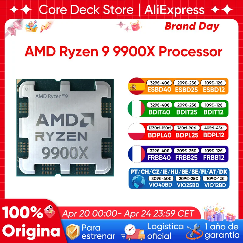 Processeur AMD Ryzen 9 9900X 4,4 GHz 12 cœurs 24 threads Zen 5 192 Go DDR5 5600 MHz 140 Mo de cache de jeu 4 nm TDP 120 W Socket AM5 CPU de jeu