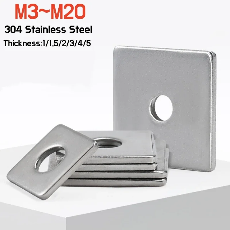 

Square Flat Washers 304 Stainless Steel M3 M4 M5 M6 M8 M10 M14 M16 M18 M20 Thicken Square Gasket Curtain Wall Shim Metal Ring