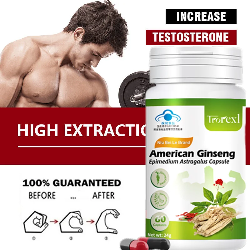 Natural Ginseng Capsules 100% Pure Non-GMo Supports Reproductive Health Natural Energizer