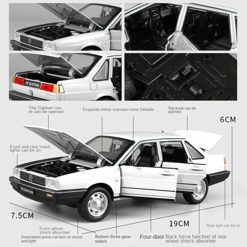 1/24 Skala VW Volkswagen Santana Vintage Model samochodu Diecast Zabawka Pojazd Dzieci Chłopiec Urodziny Samochód Zabawka Prezent Kolekcja Miniatura