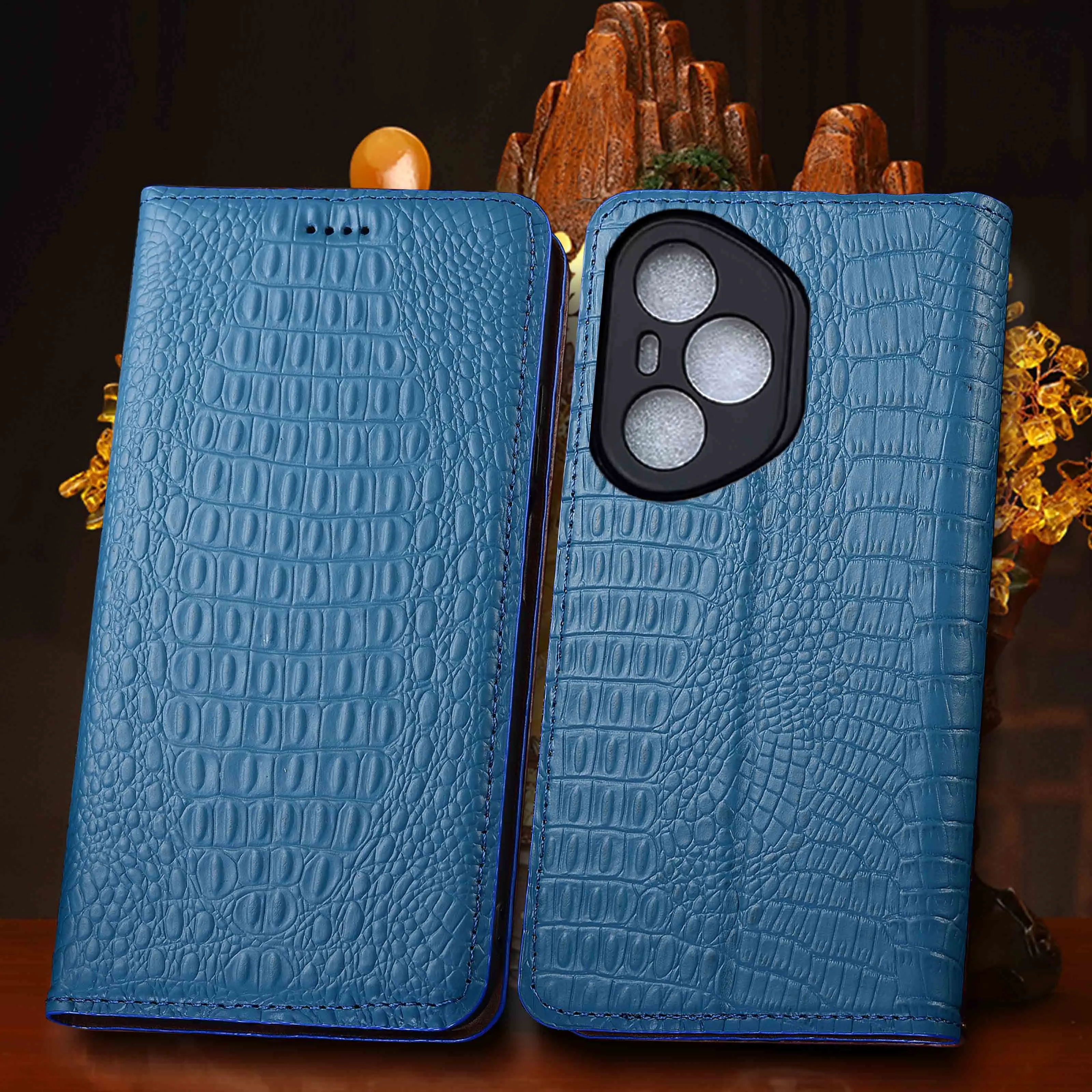 

For Honor 80 90 100 200 300 400 500 600 Pro Lite Ultra Smart SE GT CrocodileBack Pattern Genuine Leather Flip Phone Case Cowhide