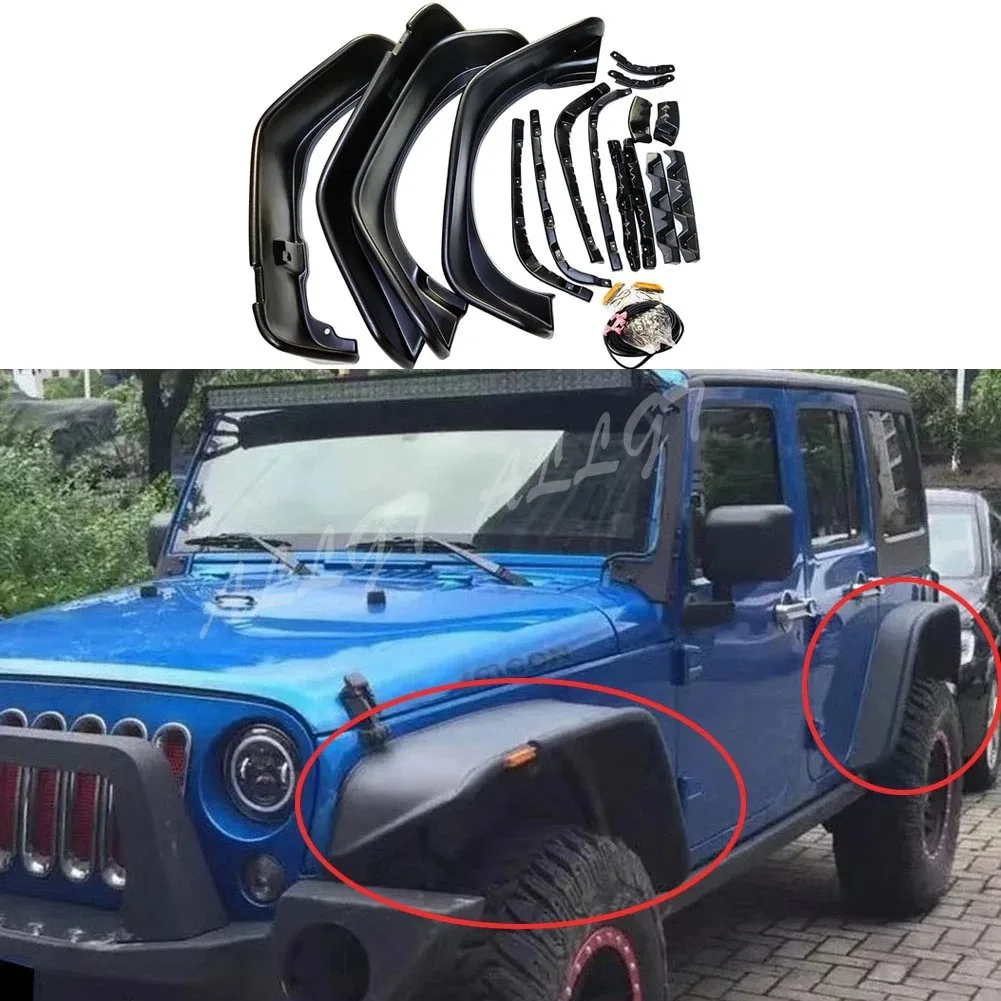 2 Front + 2 Rear LED Fender Flares Wheel Arch Mudguards Fender for Jeep wrangler JK 2007-2017