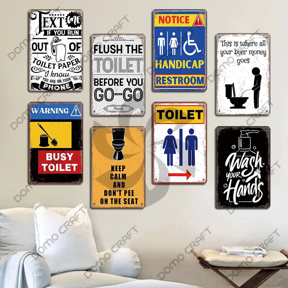 Toilet Warning Signs Metal Plaque Vintage Man Lady Funny Restroom Poster Metal Tin Plates Wall Decor for Bathroom Market Bar Pub