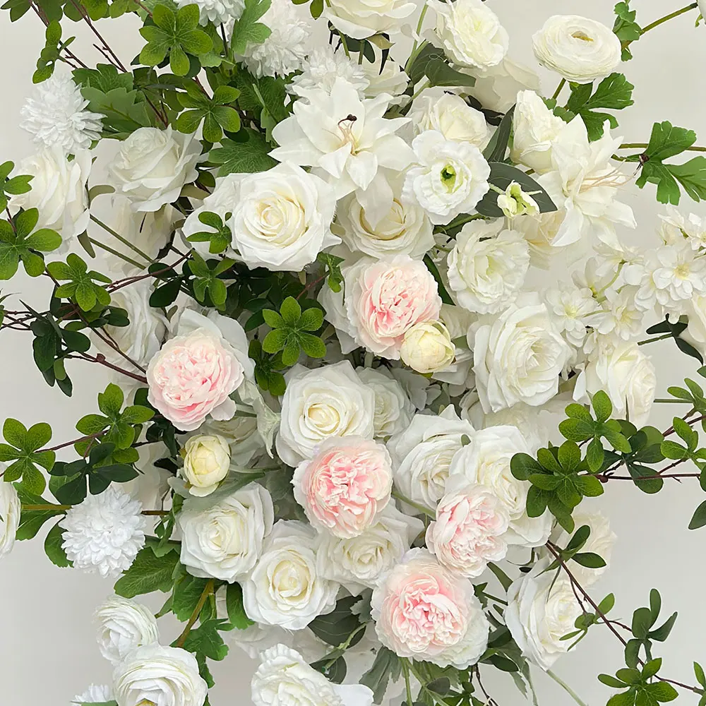 Wedding Decoration Background Iron Cow Horn Arch Simulation Flower Greenery White Flower Runner Arrangements Chic Wedding Arch