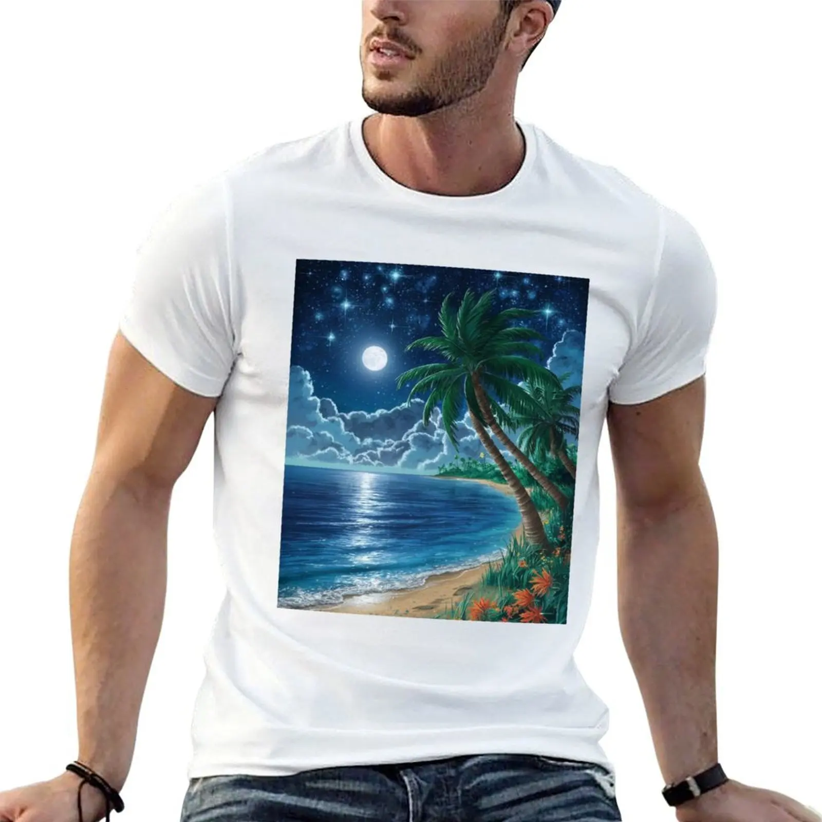 

Beach View. night beach, night sea, moonlit beach T-Shirt funny t shirts man t shirts designer T-Shirt