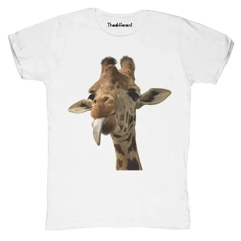 Camiseta Nueva para Hombre con Diseño de Girafa Sacando la Lengua, Ideal como Regalo