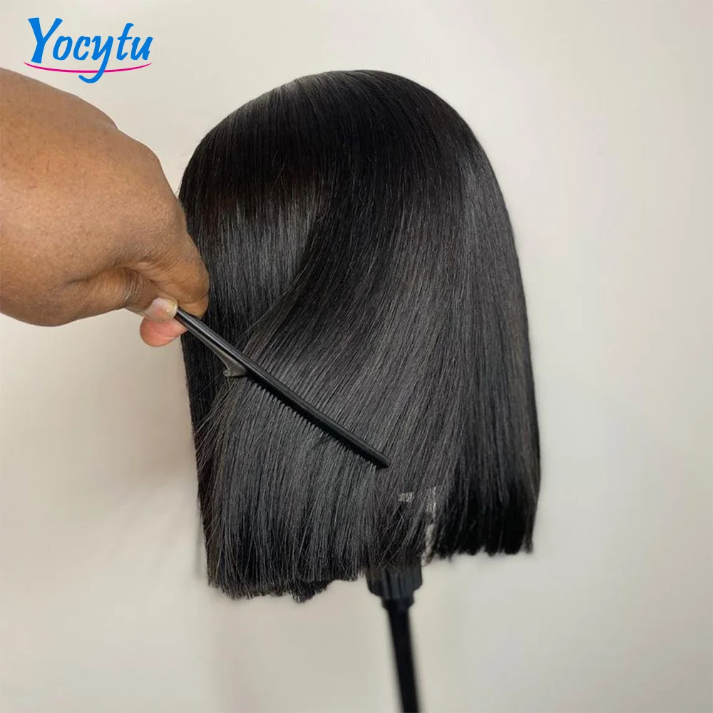 YOCYTU 13x6 Bob Lace Front Perücke Echthaar 12 Zoll Kurze Glatte Bob Frontal Perücken Vorgezupft Transparente Spitzenperücken für Frauen – Detail 2
