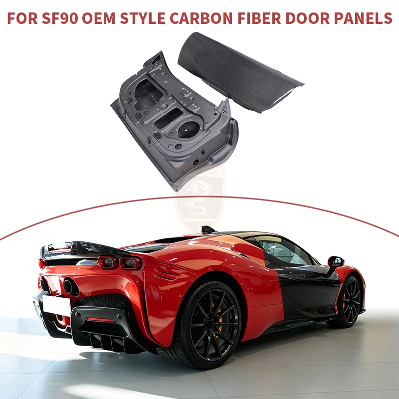 Shiny Black Dry Carbon Fiber Interior Door Panel Trims for Ferrari SF90 Stradale Spider 2019-2024 OEM Style Car Side Door Cards