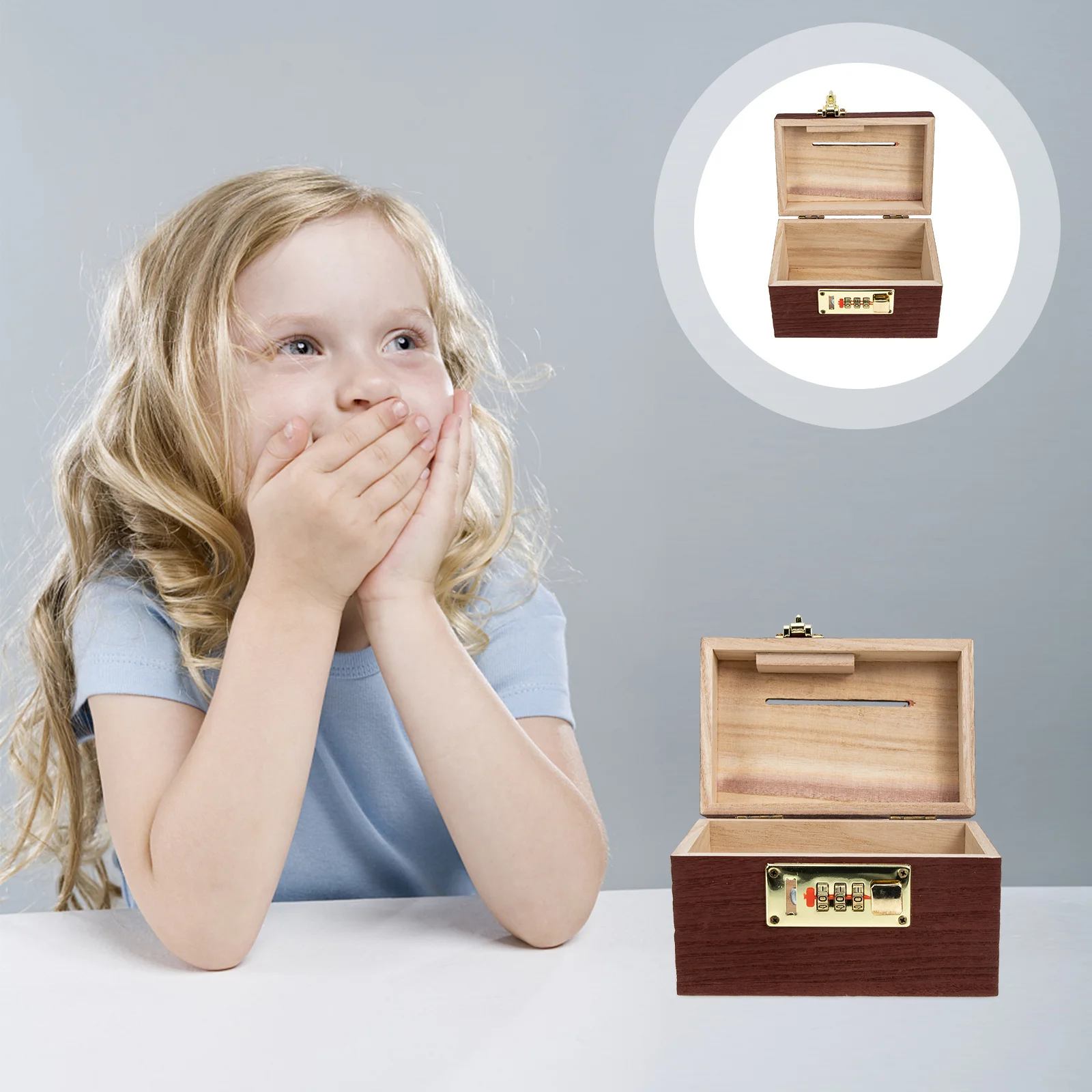 Wood Treasure Box Creative Password Lock Multi-Function Coin Bank For Kids Decorative Storage Box Vintage Money Case