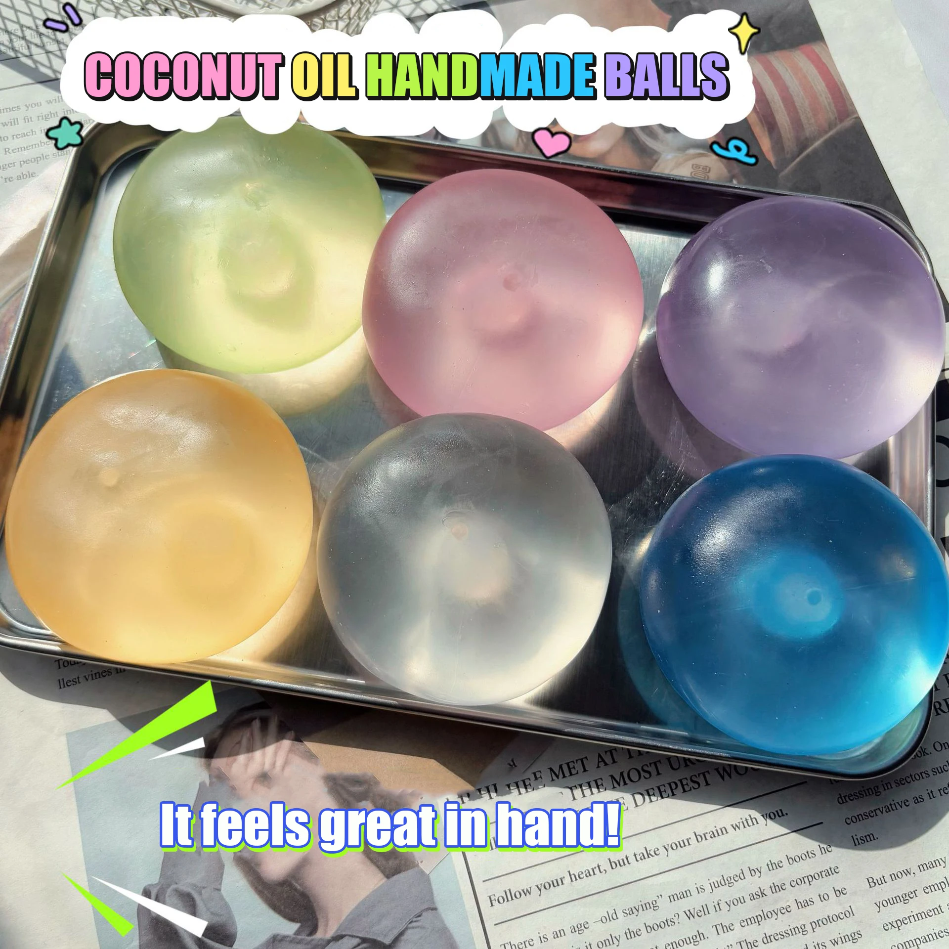 Coconut Oil Handmade Stress Balls With Soft Squeezable Texture For Home Office Anxiety Relief And Fidget Play