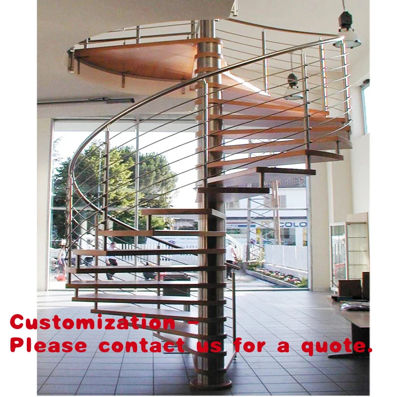 custom.Modern Stainless Steel Handrail Steel Curved Stairs Round Wood Staircase