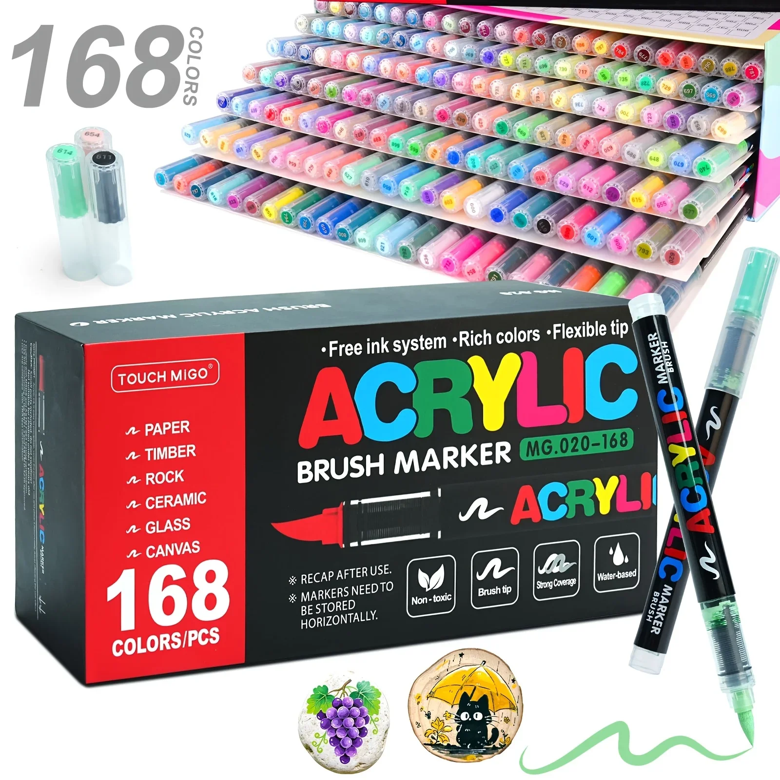 

168 акриловых ручек с кистью и маркерами для рисования для наскальной живописи дерево холст камень подарок DIY ремесла канцелярские принадлежности