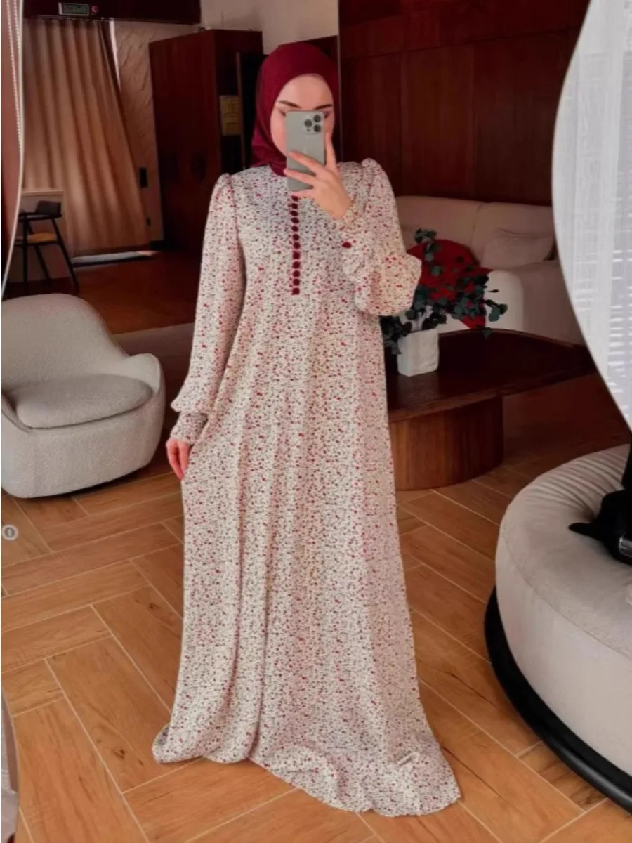 

Ид женское платье с цветочным принтом Абая вечерние Джалабия мусульманский Рамадан длинные платья на пуговицах Vestidos Largos арабский длинный халат марокко кафтан