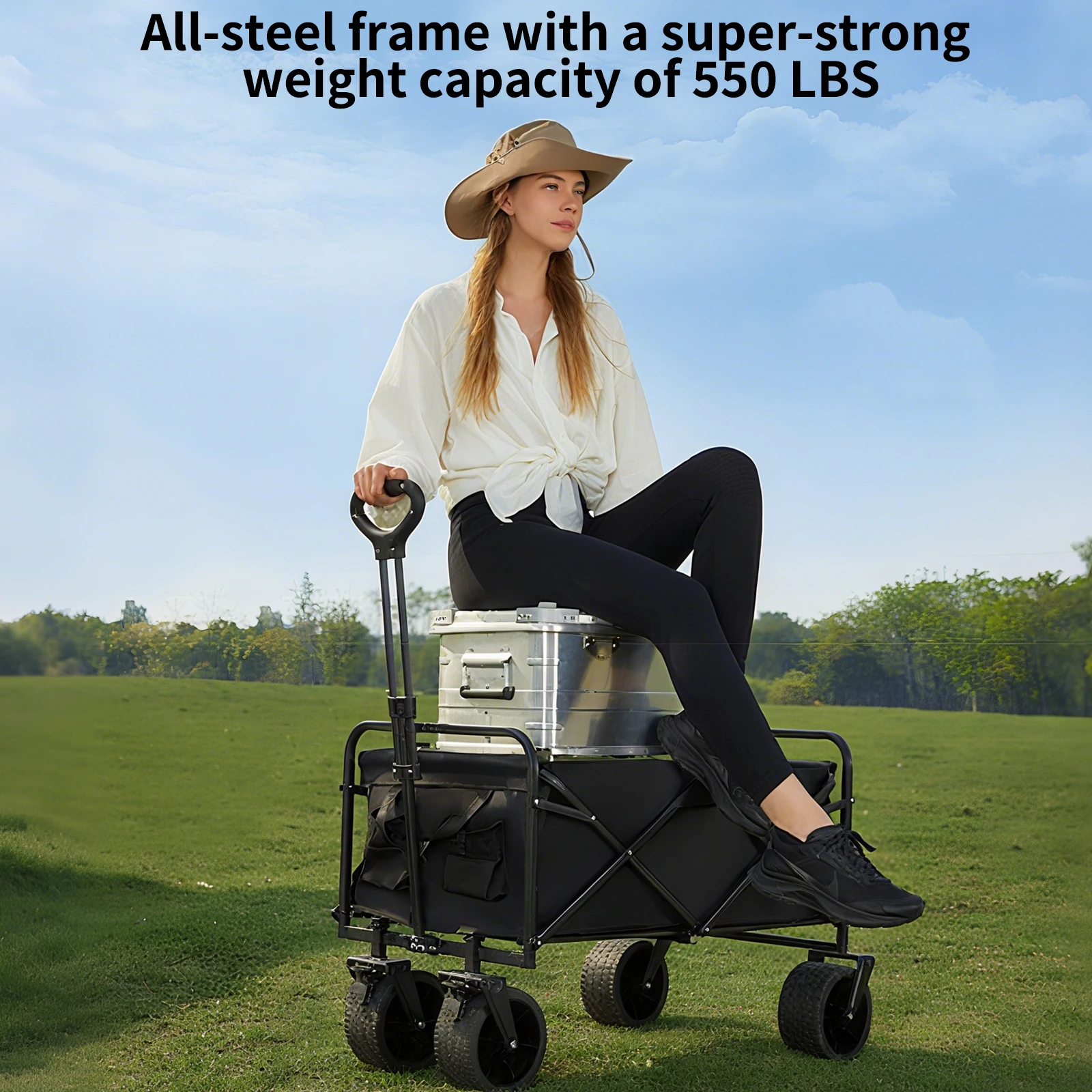 

Складной складной фургон для пляжа, портативный домашний спортивный фургон для кемпинга с вездеходными колесами, держатели для напитков для кемпинга, покупок