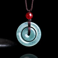Natural A-grade Jadeite Blue Water Safety Mother buckle Jade Pendant Charms For Men's Charms Women's Jewelry Drop Shipping